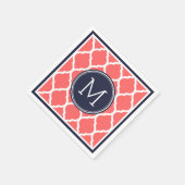 Navy Blauw en koraal Quatrefoil Bruiloft Monogram Servetten (Hoek)
