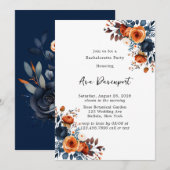 Navy Blauw en Oranje Pioen Bachelorette Party Kaart (Voorkant / Achterkant)