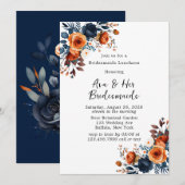 Navy Blauw en Oranje Pioen Bruidsmeisjes Luncheon Kaart (Voorkant / Achterkant)