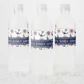 Navy Blauw en rood Ankerroer patroon Nautisch Waterfles Etiket (Flessen)