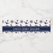 Navy Blauw en rood Ankerroer patroon Nautisch Waterfles Etiket (Enkel label)