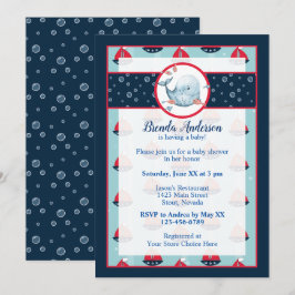 Navy-blauw en rood maritiem jongens babyshower kaart