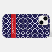 Navy Blauw en Rood Quatrefoil Monogram Case-Mate iPhone Case (Achterkant (horizontaal))