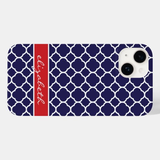 Navy Blauw en Rood Quatrefoil Monogram Case-Mate iPhone Case (Achterkant (horizontaal))