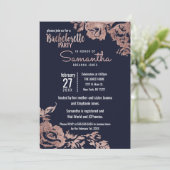 Navy Blauw en Roos Goud Bloemen Bachelorette Party Kaart (Staand voorkant)
