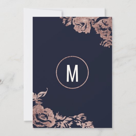 Navy Blauw en Roos Goud Bloemen Bachelorette Party Kaart (Achterkant)