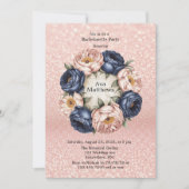 Navy Blauw en Roos Goud Bloemen Bachelorette Party Kaart (Voorkant)