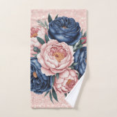 Navy Blauw en Roos Gouden Bloemen Bad Handdoek (Handdoek)