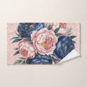 Navy Blauw en Roos Gouden Bloemen Bad Handdoek (Handdoek)