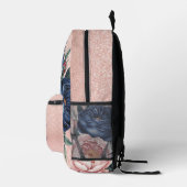 Navy Blauw en Roos Gouden Bloemen Bedrukte Rugzak (Rechts)