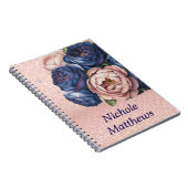 Navy Blauw en Roos Gouden Bloemen Notitieboek (Rechterzijde)