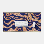 Navy blauw en Roos gouden glitter Zebra Monogram Bureaumat (Keyboard & Muis)