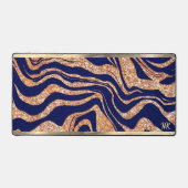 Navy blauw en Roos gouden glitter Zebra Monogram Bureaumat (Voorkant)