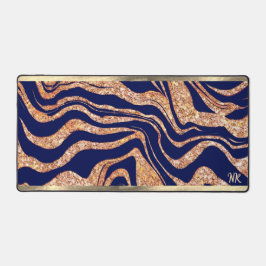 Navy blauw en Roos gouden glitter Zebra Monogram Bureaumat