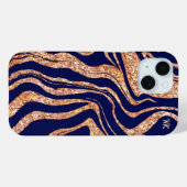 Navy blauw en Roos gouden glitter Zebra Monogram Case-Mate iPhone Case (Achterkant (horizontaal))