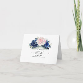 Navy Blauw en Roze Bloemen Bruiloft Dank u Bedankkaart