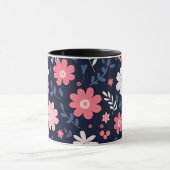 Navy Blauw en Roze Bloemen Paisley Mok (Midden)