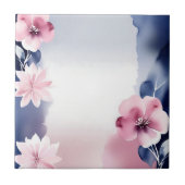 Navy Blauw en Roze Bloemen Tegeltje (Voorkant)