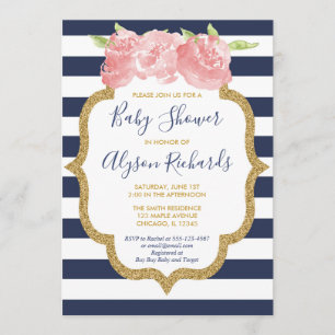Navy blauw en roze bloemenmeisje baby shower kaart