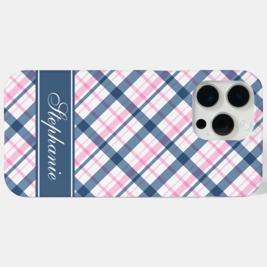 Navy blauw en roze geplakt patroon Case-Mate iPhone case (Achterkant (horizontaal))