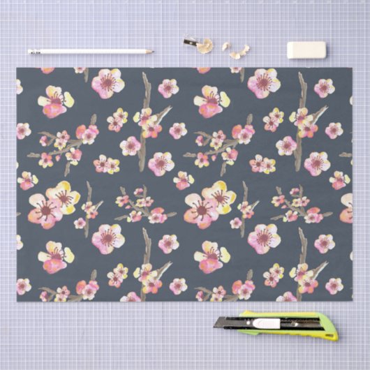 Navy Blauw en Roze Kersenbloesem Bloemen Tissuepapier (Craft)