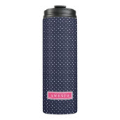 Navy Blauw en Roze Kleine Stippen Monogram Thermosbeker (Voorkant)