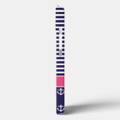 Navy Blauw en Roze Preppy Nautisch Monogram Case-Mate iPhone Case (Achterkant / Links)