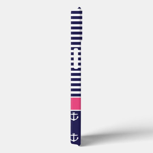 Navy Blauw en Roze Preppy Nautisch Monogram Case-Mate iPhone Case (Achterkant / Rechts)