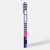 Navy Blauw en Roze Preppy Nautisch Monogram Case-Mate iPhone Case (Achterkant / Links)