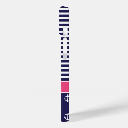 Navy Blauw en Roze Preppy Nautisch Monogram Case-Mate iPhone Case (Achterkant / Links)