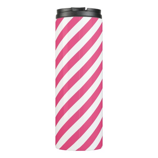 Navy Blauw en Roze Preppy Strepen Monogram Thermosbeker (Achterkant)