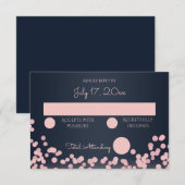 Navy Blauw en Roze Sparkle Wedding Reactie RSVP Kaartje (Voorkant / Achterkant)