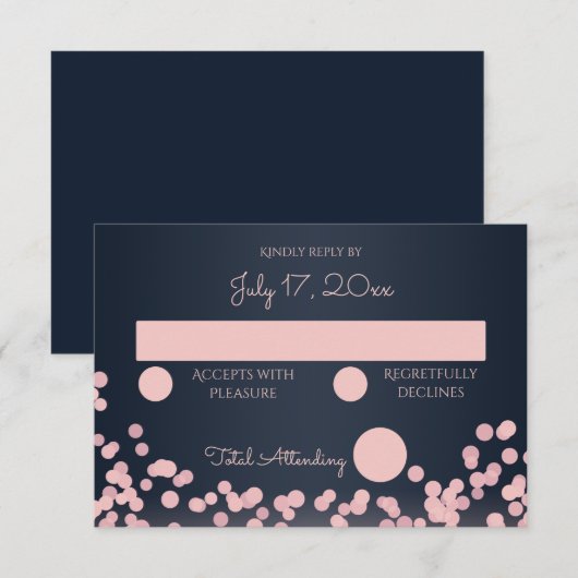 Navy Blauw en Roze Sparkle Wedding Reactie RSVP Kaartje (Voorkant / Achterkant)