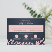 Navy Blauw en Roze Sparkle Wedding Reactie RSVP Kaartje (Staand voorkant)