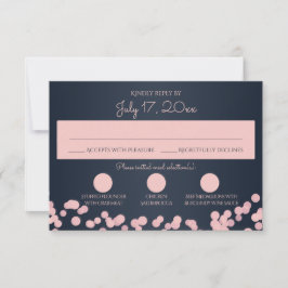 Navy Blauw en Roze Sparkle Wedding Reactie RSVP Kaartje
