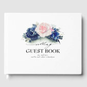 Navy Blauw en Roze Waterverf Bloemen Bruiloft Gastenboek (Voorkant)