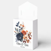 Navy Blauw en Sinaasappel Pioen Bruiloft Bedankdoosjes (Geopend)