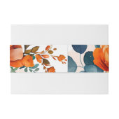 Navy Blauw en Sinaasappel Pioen Bruiloft Uitnodigingen Wikkel (Achterkant Voorbeeld)