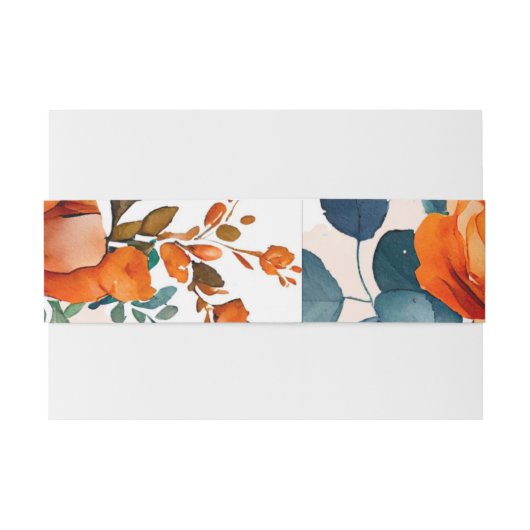 Navy Blauw en Sinaasappel Pioen Bruiloft Uitnodigingen Wikkel (Achterkant Voorbeeld)