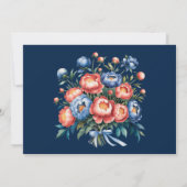 Navy Blauw en Sinaasappel Pioen Repetitie Diner Kaart (Achterkant)