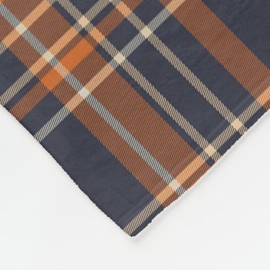 Navy Blauw en Sinaasappel Plaid Fleece Deken (Hoek)