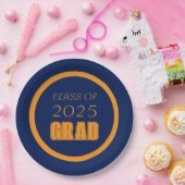 Navy Blauw en Sinaasappel School Kleuren Afstudere Papieren Bordje (Feest)