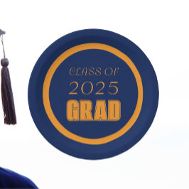 Navy Blauw en Sinaasappel School Kleuren Afstudere Papieren Bordje