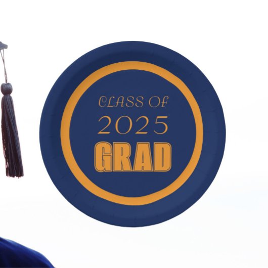 Navy Blauw en Sinaasappel School Kleuren Afstudere Papieren Bordje