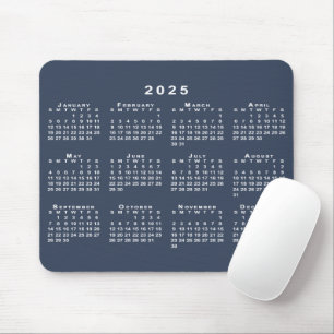 Navy Blauw en Wit 2025 Kalender Muismat