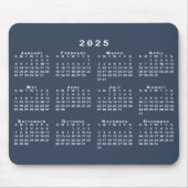 Navy Blauw en Wit 2025 Kalender Muismat (Voorkant)