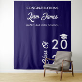 Navy blauw en wit Afstuderen foto achtergrond Wandkleed (In situ)