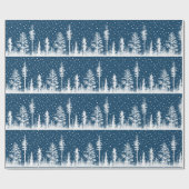 Navy blauw en wit besneeuwd winterbos cadeaupapier (Vlak)