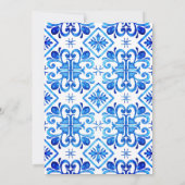 Navy Blauw en Wit Bloemen Foto Lijst Bruiloft Kaart (Achterkant)