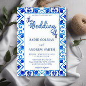 Navy Blauw en Wit Bloemen Foto Lijst Bruiloft Kaart